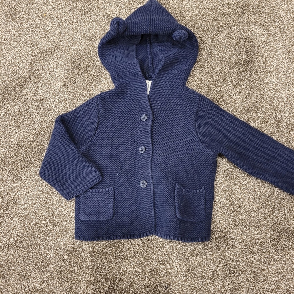Baby Gap Navy Blue Knit Bear Ear Hooded Cardigan Sweater 6-12 Months